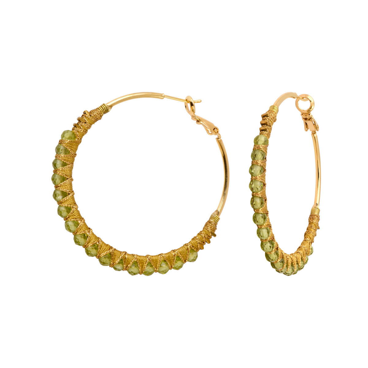Boucles d'oreilles créoles Panarea tissées de péridot - vert pâle Peridot