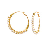 Boucles d'oreilles créoles Panarea tissées de perles de rivière - blanc Perle