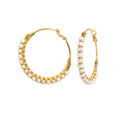 Boucles d'oreilles créoles Panarea tissées de perles de rivière - blanc Perle