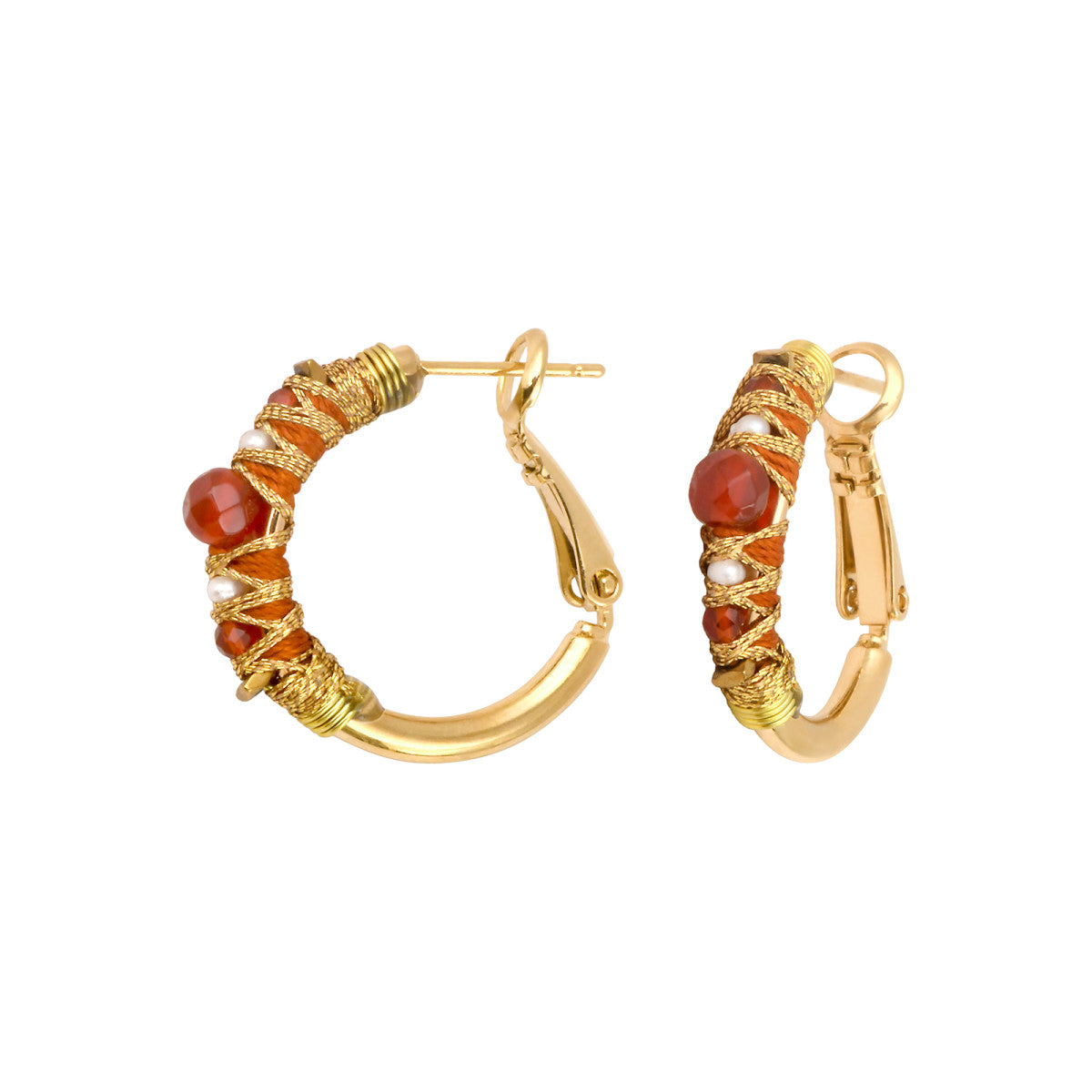Petites boucles d'oreilles créoles Salina perles et pierres de couleur - orange Cornaline