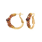 Petites boucles d'oreilles créoles Salina perles et pierres de couleur - rouge Grenat