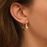 Petites boucles d'oreilles créoles Salina perles et hématites dorées - blanc Perle