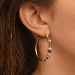 Boucles d'oreilles créoles Salina perles et pierres de couleur - violet Amethyste