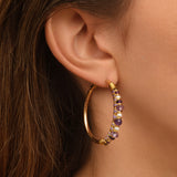Boucles d'oreilles créoles Salina perles et pierres de couleur - violet Amethyste