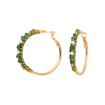 Boucles d'oreilles créoles Salina perles et pierres de couleur - vert Agate verte