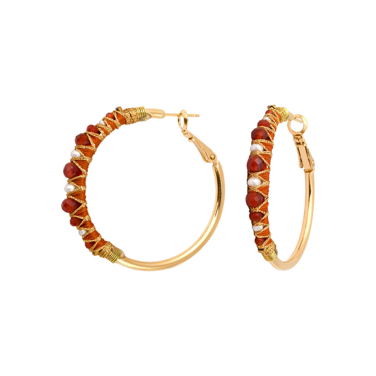 Boucles d'oreilles créoles Salina perles et pierres de couleur - orange Cornaline