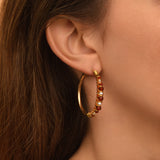 Boucles d'oreilles créoles Salina perles et pierres de couleur - orange Cornaline