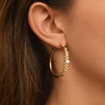 Boucles d'oreilles créoles Salina perles et hématites dorées - blanc Perle