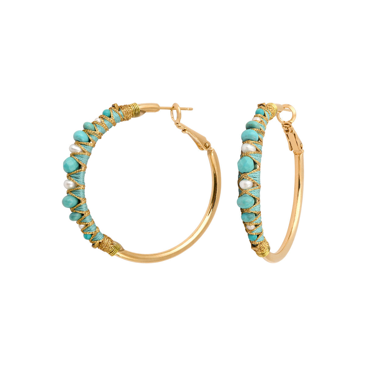 Boucles d'oreilles créoles Salina perles et pierres de couleur - bleu Turquoise