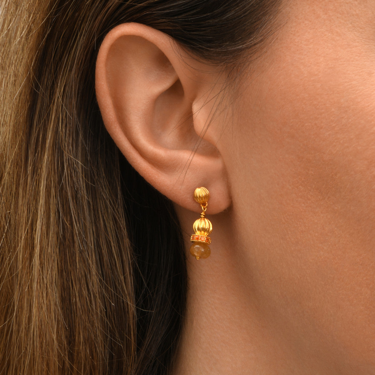 Boucles d'oreilles à tiges percées Avola quartz teinté - orange Orange