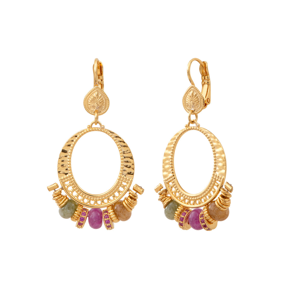 Boucles d'oreilles dormeuses rondes Avola en quartz teintés - multicolore Multi