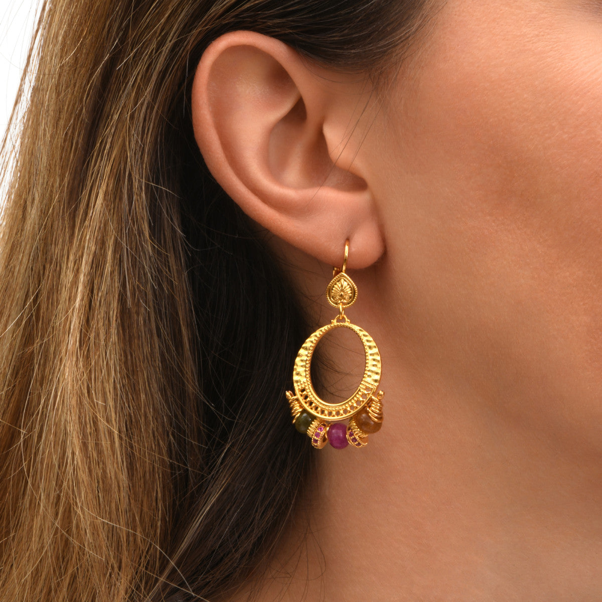 Boucles d'oreilles dormeuses rondes Avola en quartz teintés - multicolore Multi