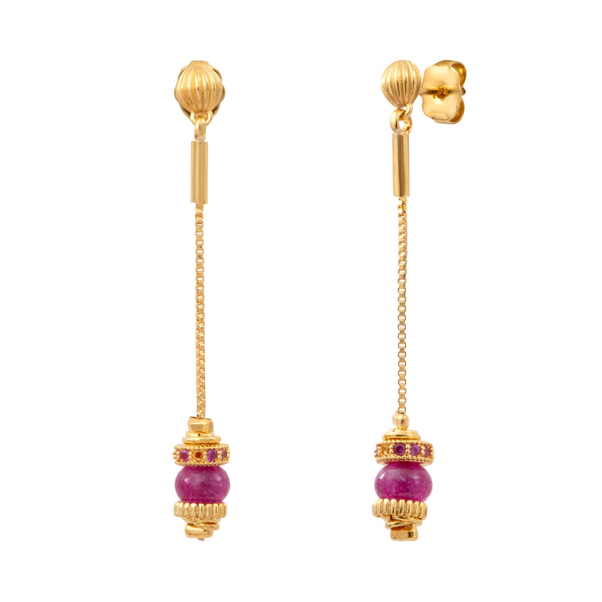 Boucles d'oreilles longues à tiges percées Avola en quartz teinté - violet Violet