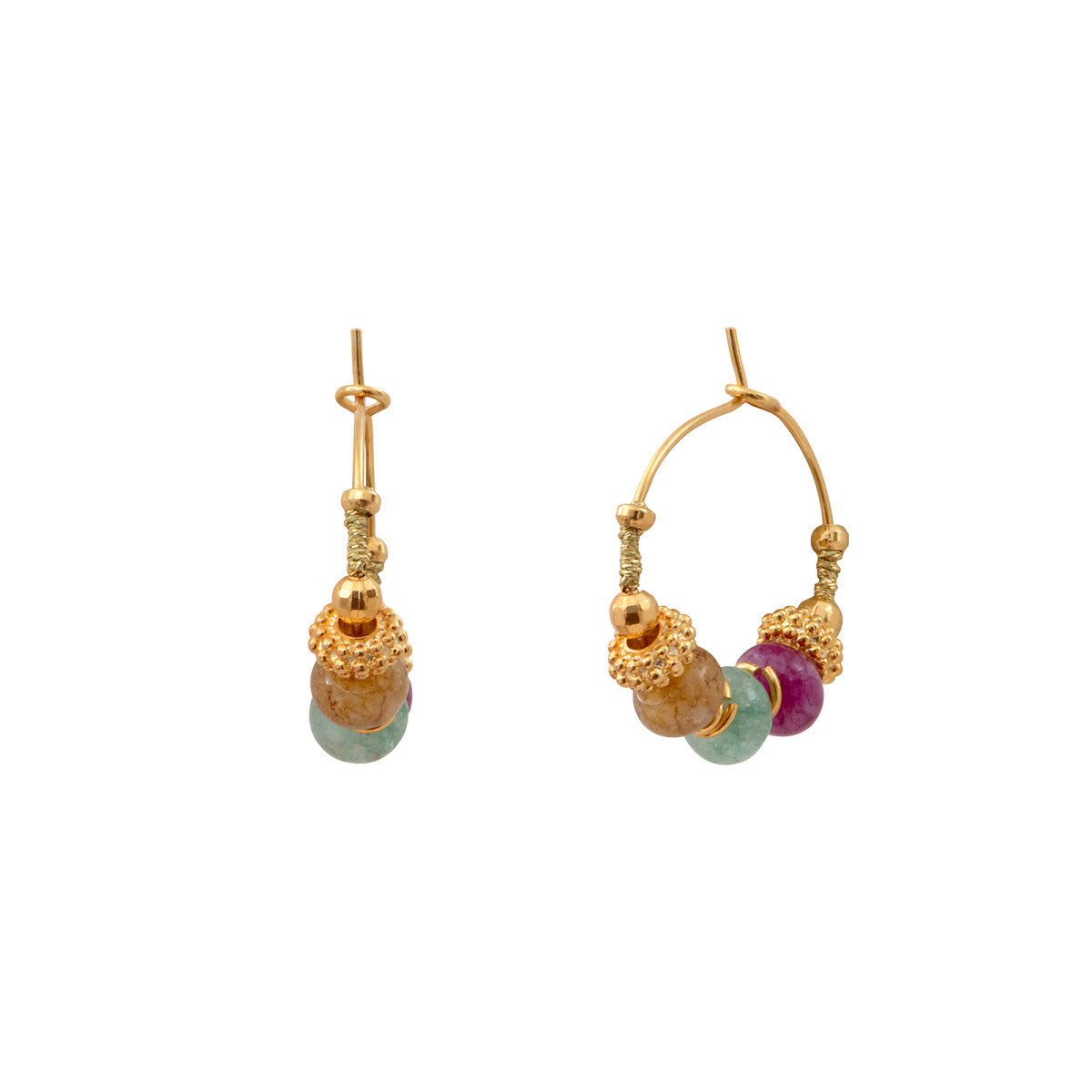 Mini boucles d'oreilles créoles Avola métal doré et quartz teinté - multicolore Multi