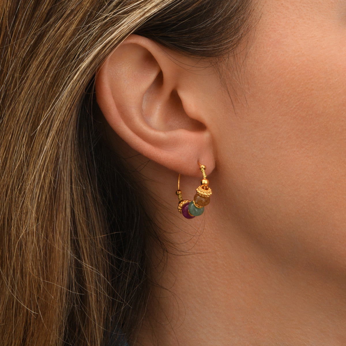 Mini boucles d'oreilles créoles Avola métal doré et quartz teinté - multicolore Multi