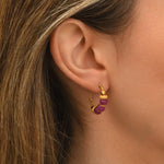Mini boucles d'oreilles créoles Avola en métal doré et quartz teinté - violet Violet
