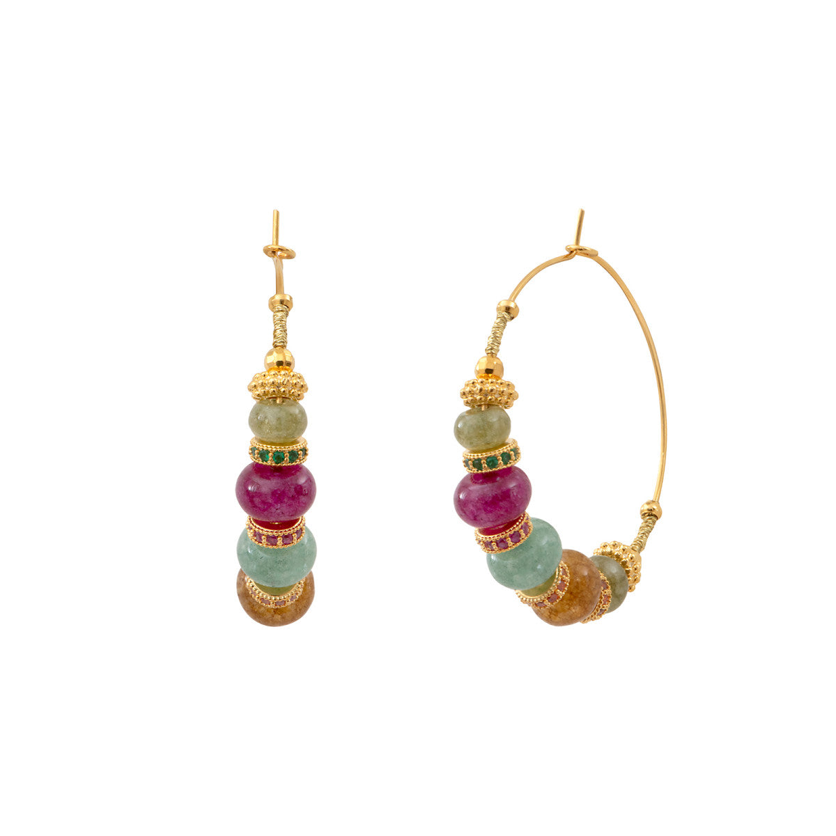Boucles d'oreilles créoles Avola en métal doré et quartz teinté - multicolore Multi