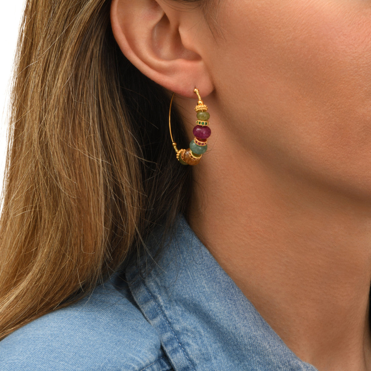 Boucles d'oreilles créoles Avola en métal doré et quartz teinté - multicolore Multi