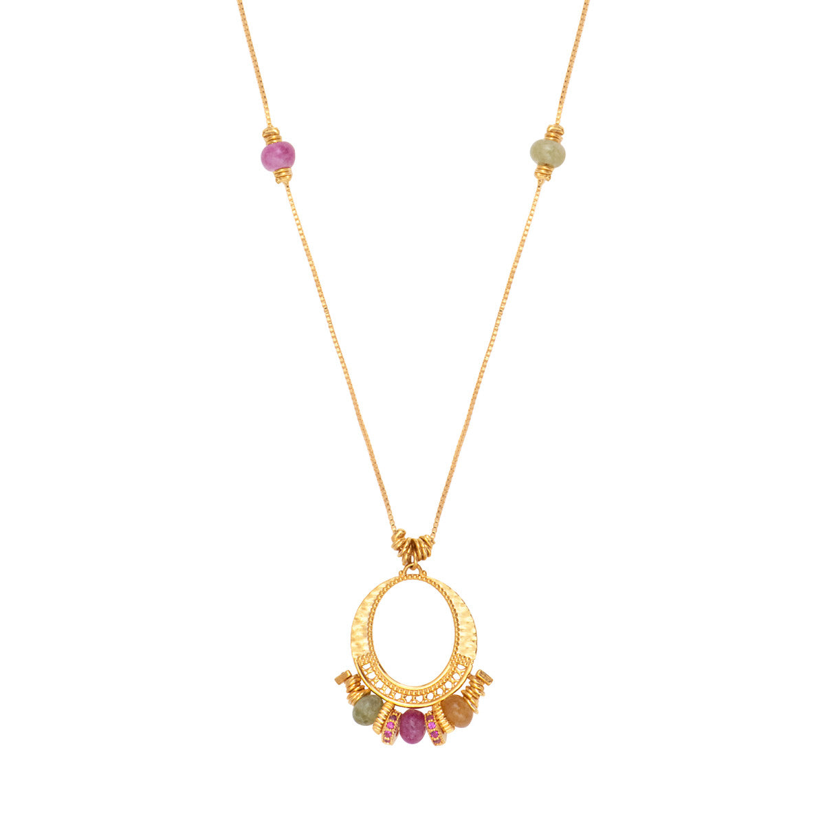 Collier sautoir réglable Avola métal doré et quartz teinté - multicolore Multi