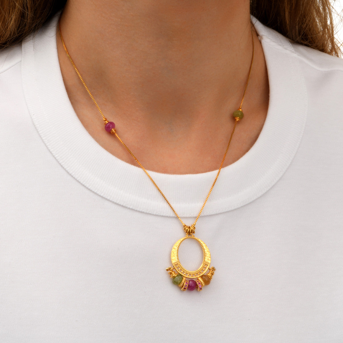 Collier sautoir réglable Avola métal doré et quartz teinté - multicolore Multi