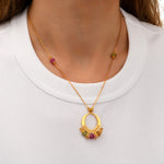 Collier sautoir réglable Avola métal doré et quartz teinté - multicolore Multi