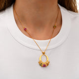 Collier sautoir réglable Avola métal doré et quartz teinté - multicolore Multi