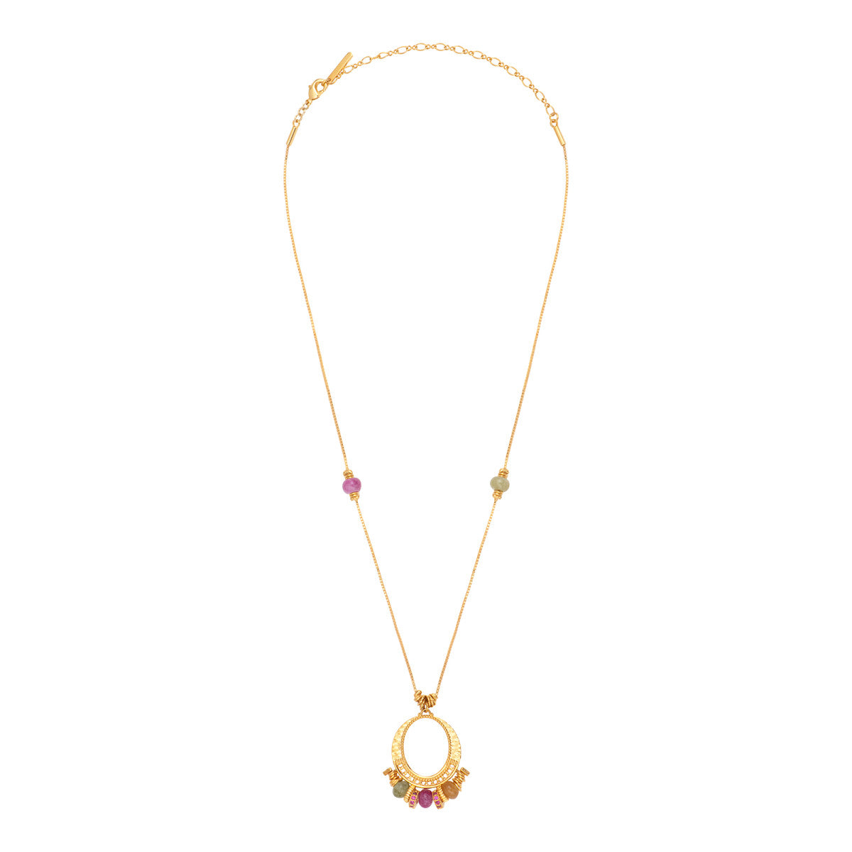 Collier sautoir réglable Avola métal doré et quartz teinté - multicolore Multi