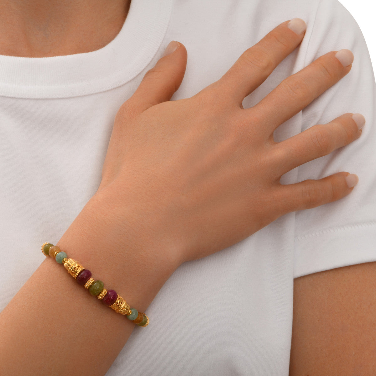 Bracelet de perles réglable Avola en quartz teinté - multicolore Multi