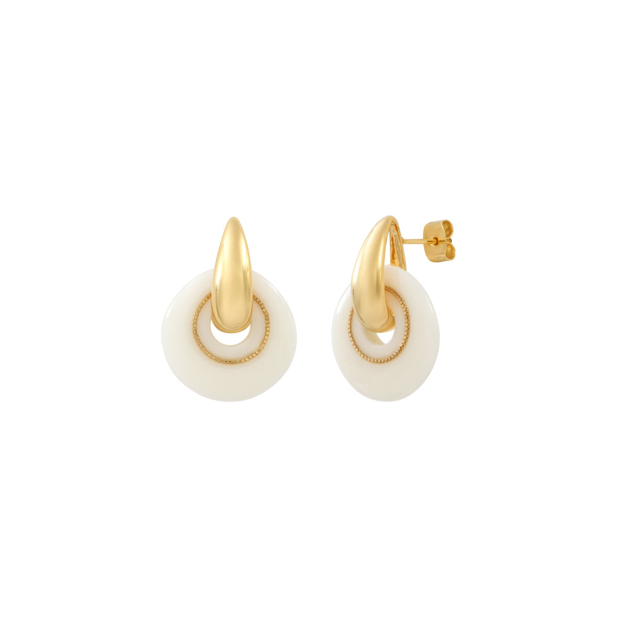Petites boucles d'oreilles rondes à tiges percées Masseria en résine - blanc Blanc