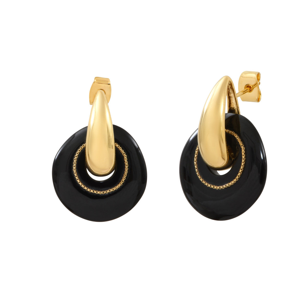 Petites boucles d'oreilles rondes à tiges percées Masseria en résine - noir Noir
