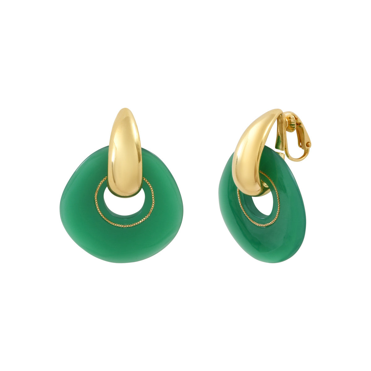 Boucles d'oreilles clips rondes Masseria en résine - vert Emeraude