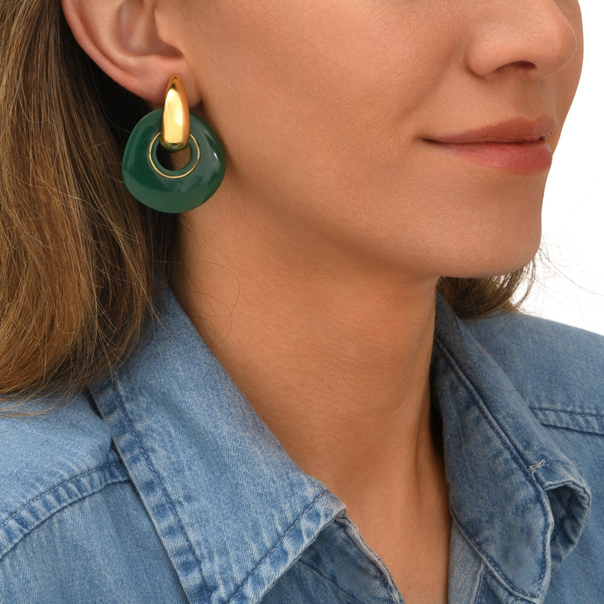 Boucles d'oreilles clips rondes Masseria en résine - vert Emeraude