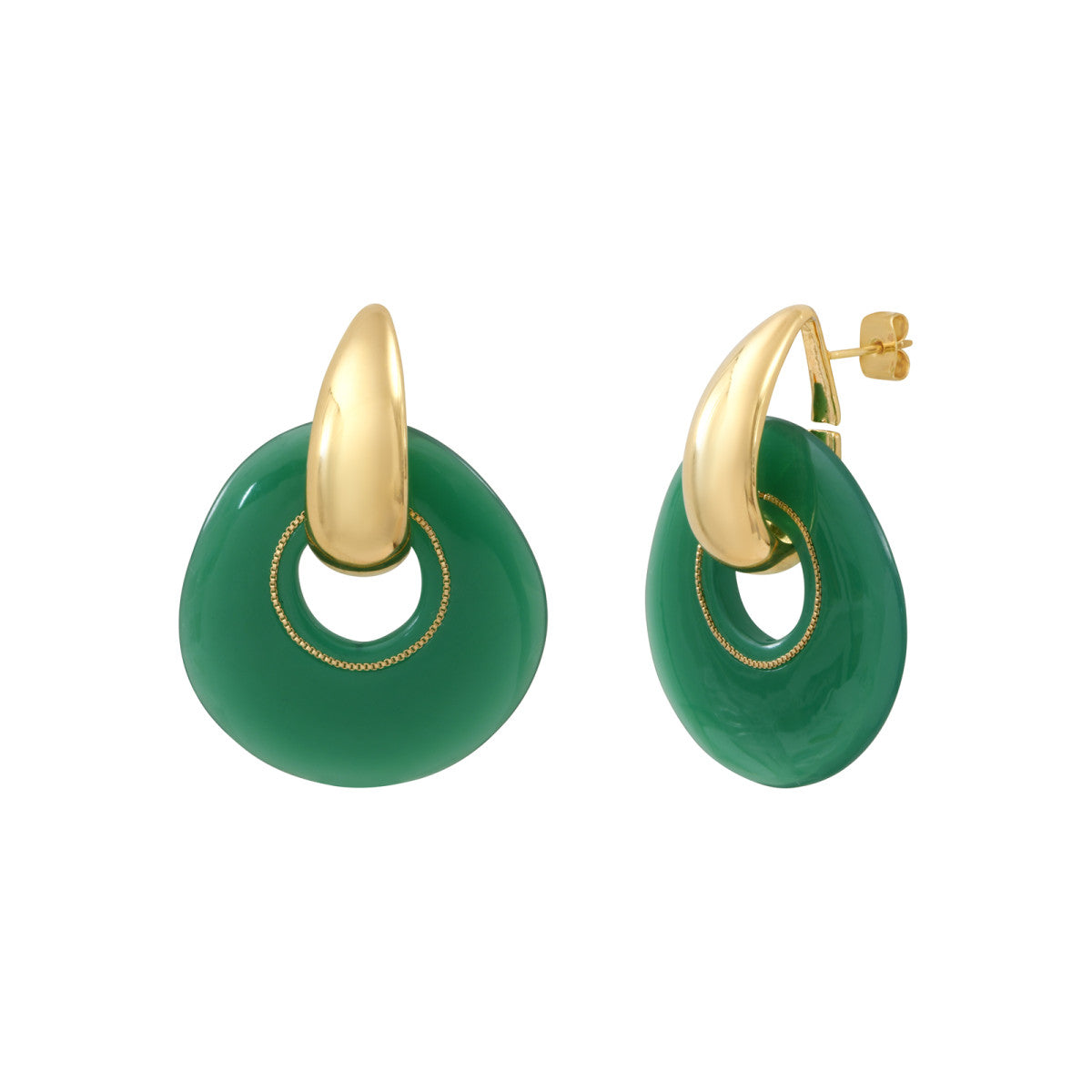 Boucles d'oreilles à tiges percées rondes Masseria en résine - vert Emeraude