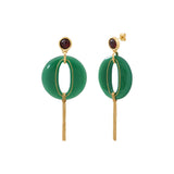 Boucles d'oreilles tiges percées longues Masseria en résine pompon doré - vert Emeraude