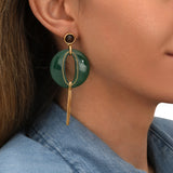 Boucles d'oreilles tiges percées longues Masseria en résine pompon doré - vert Emeraude