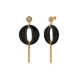 Boucles d'oreilles tiges percées longues Masseria en résine pompon doré - noir Noir