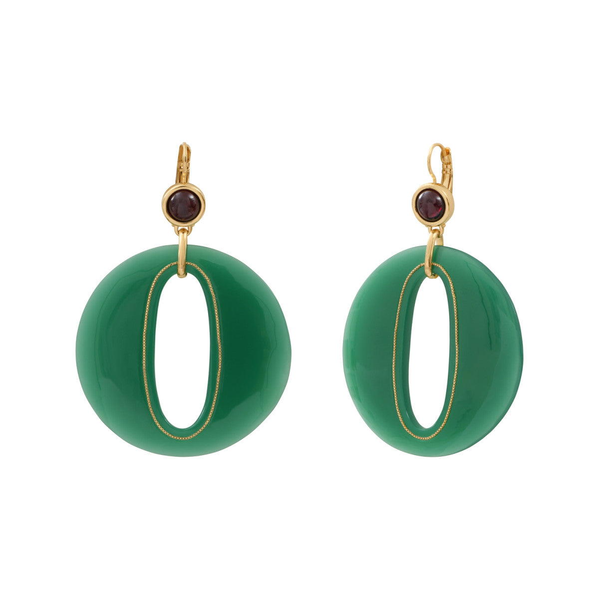 Grosse boucles d'oreilles dormeuses Masseria en résine percée - vert Emeraude