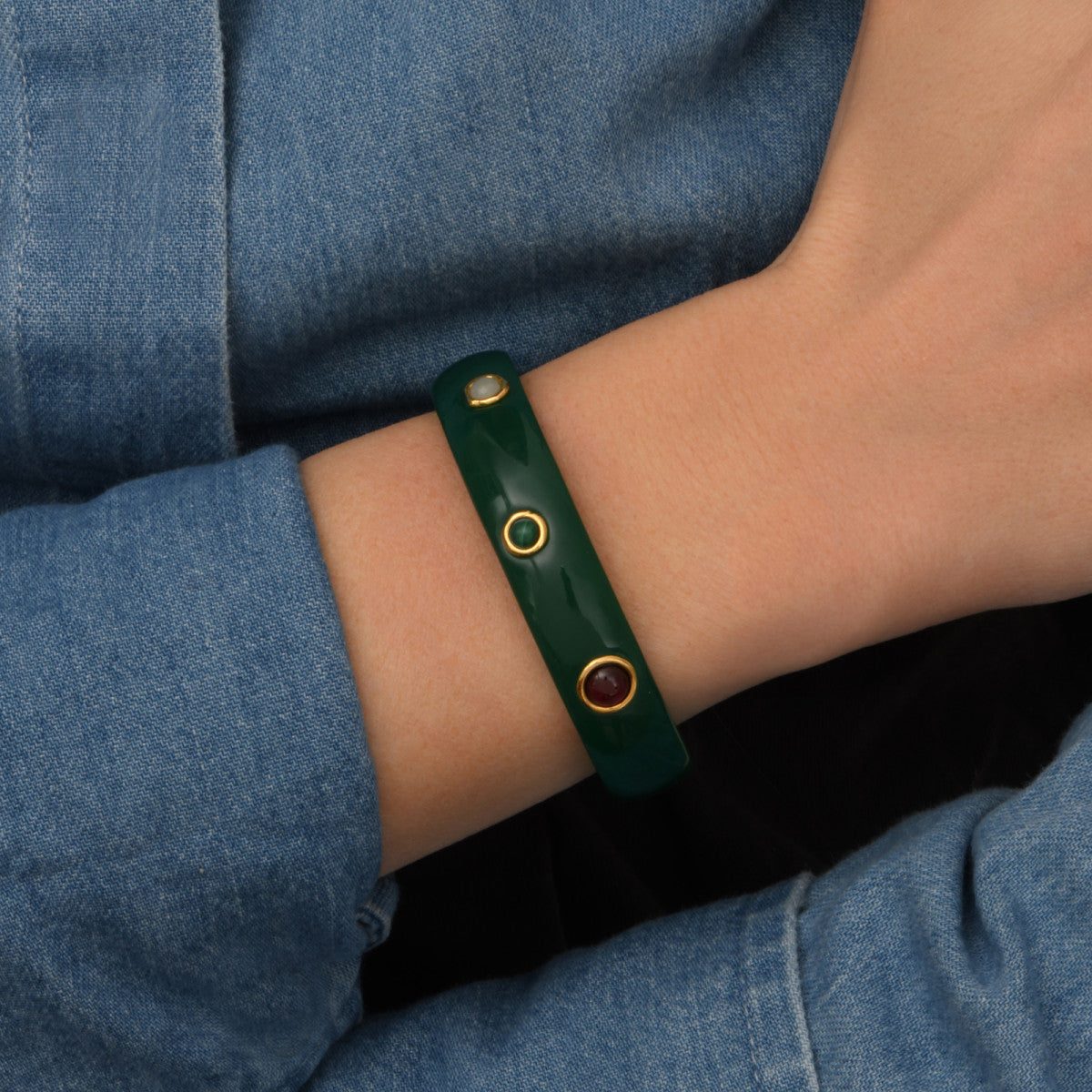 Bracelet jonc Masseria M en résine et pierres dures - vert Emeraude