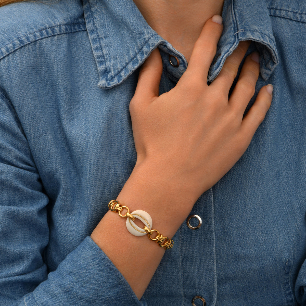 Bracelet chaîne Masseria en métal doré et maillon résine - blanc Blanc