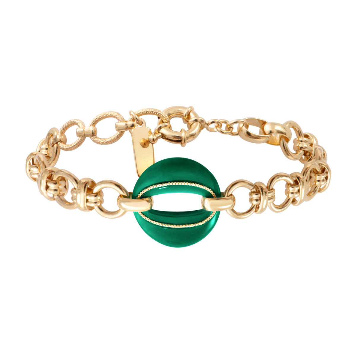 Bracelet chaîne Masseria en métal doré et maillon résine - vert Emeraude