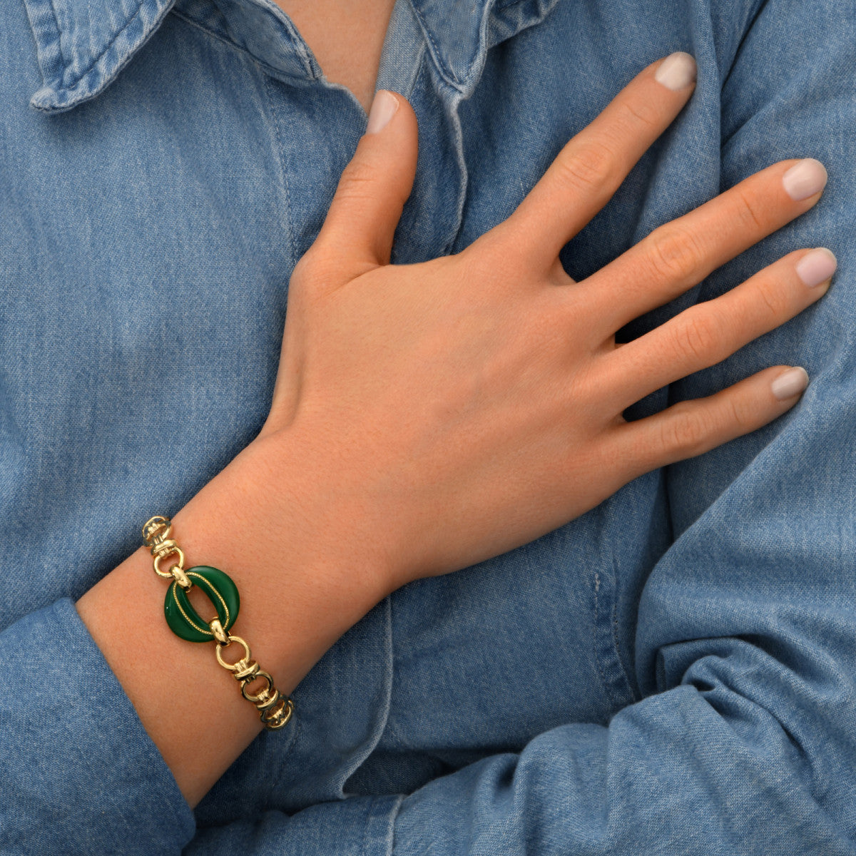 Bracelet chaîne Masseria en métal doré et maillon résine - vert Emeraude