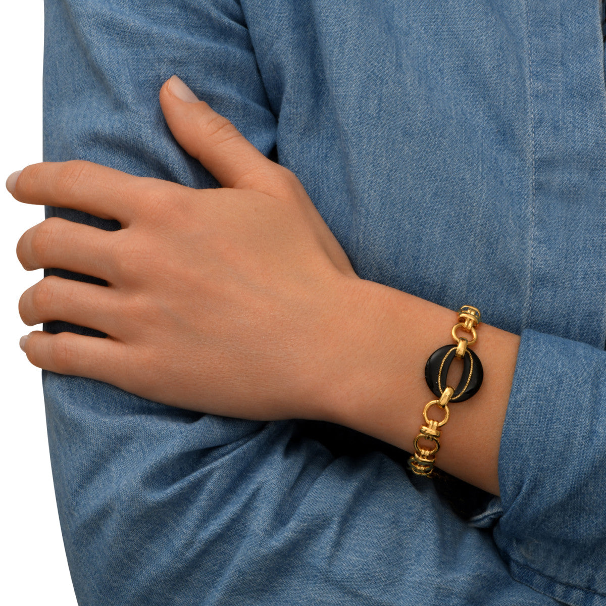Bracelet chaîne Masseria en métal doré et maillon résine - noir Noir