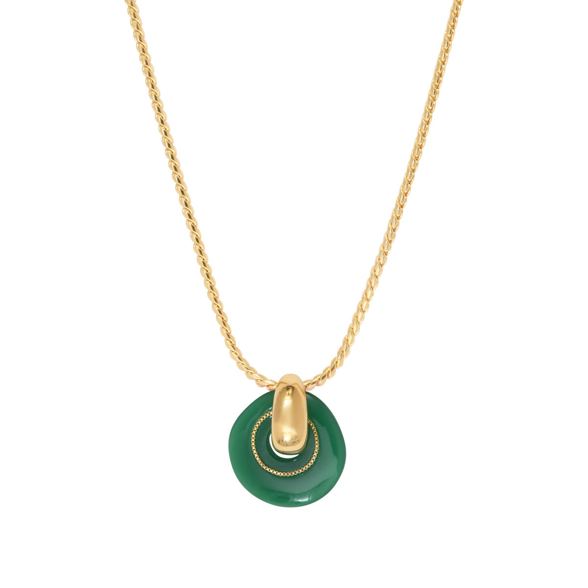 Collier pendentif réglable Masseria en métal doré et résine - vert Emeraude