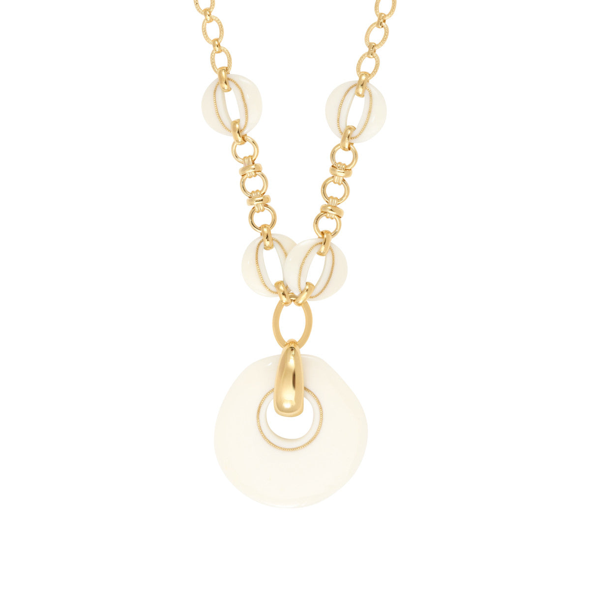Collier sautoir chaîne réglable Masseria en métal doré et résine - blanc Blanc