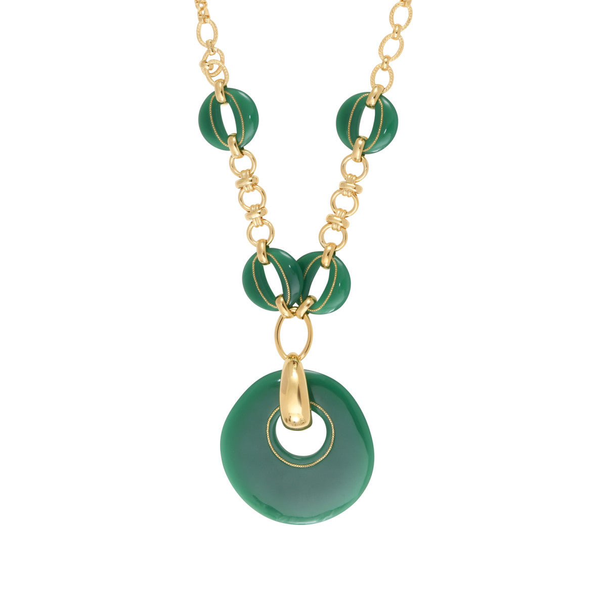 Collier sautoir chaîne réglable Masseria en métal doré et résine - vert Emeraude