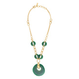 Collier sautoir chaîne réglable Masseria en métal doré et résine - vert Emeraude