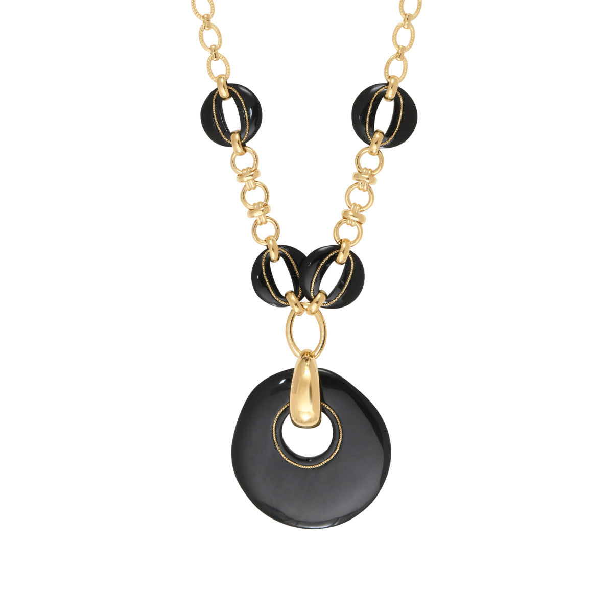 Collier sautoir chaîne réglable Masseria en métal doré et résine - noir Noir