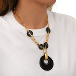 Collier sautoir chaîne réglable Masseria en métal doré et résine - noir Noir