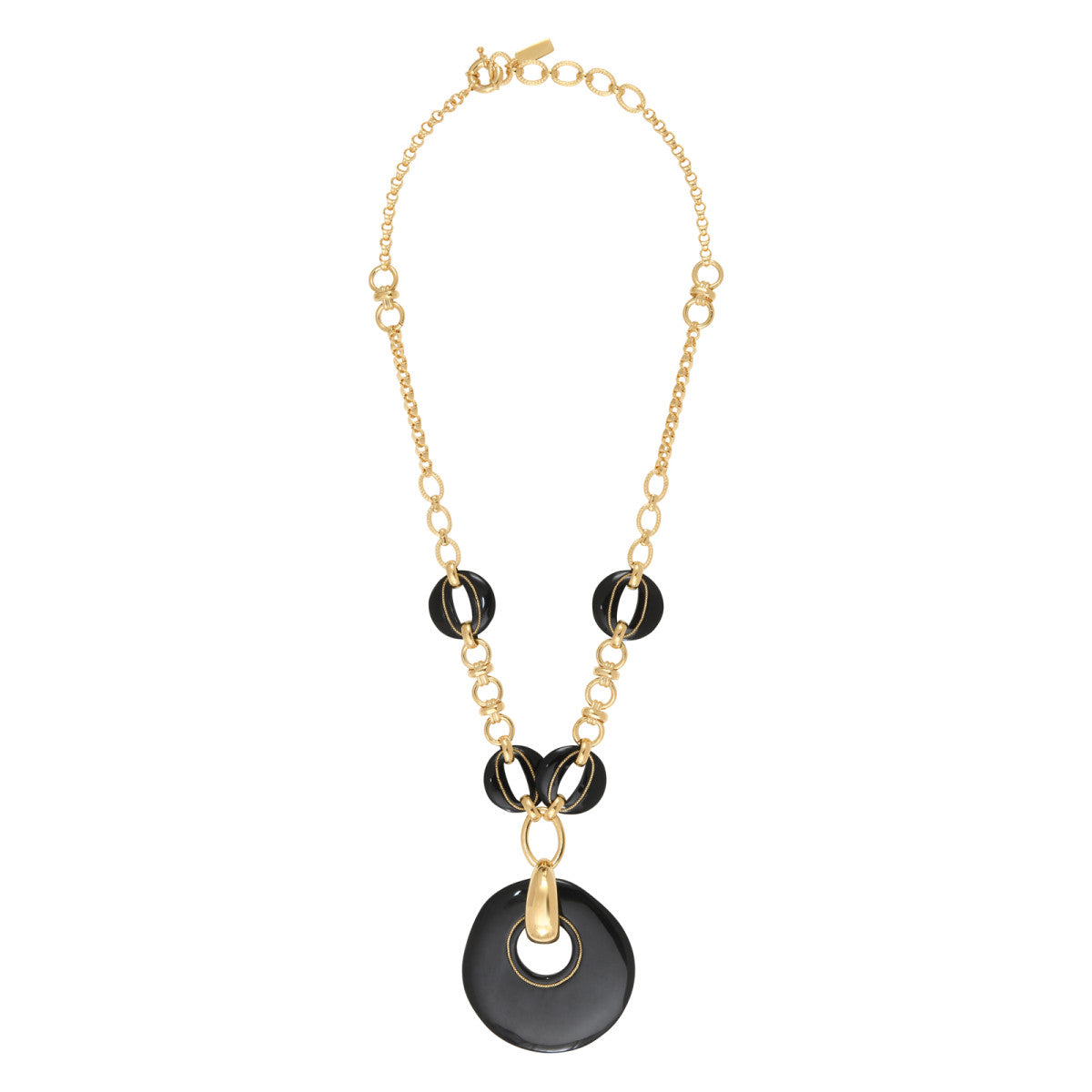 Collier sautoir chaîne réglable Masseria en métal doré et résine - noir Noir