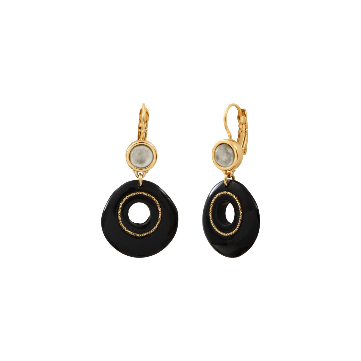 Boucles d'oreilles dormeuses Masseria en résine et grenat - noir Noir